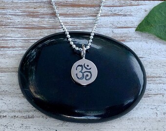 Sterling Silver Tiny Om Disk Necklace - Sterling Silver Om Charm - Om Symbol Charm - Yoga Jewelry- Om Necklace - Aum Symbol Necklace