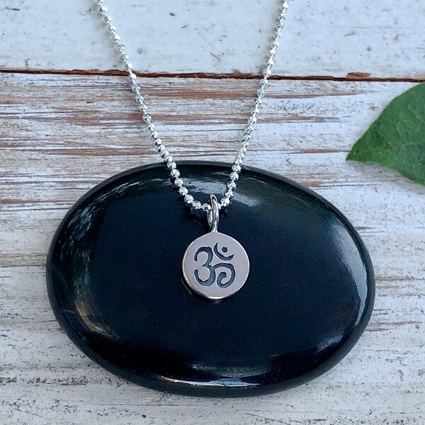 Sterling Silver Tiny Om Disk Necklace - Sterling Silver Om Charm - Om Symbol Charm - Yoga Jewelry- Om Necklace - Aum Symbol Necklace