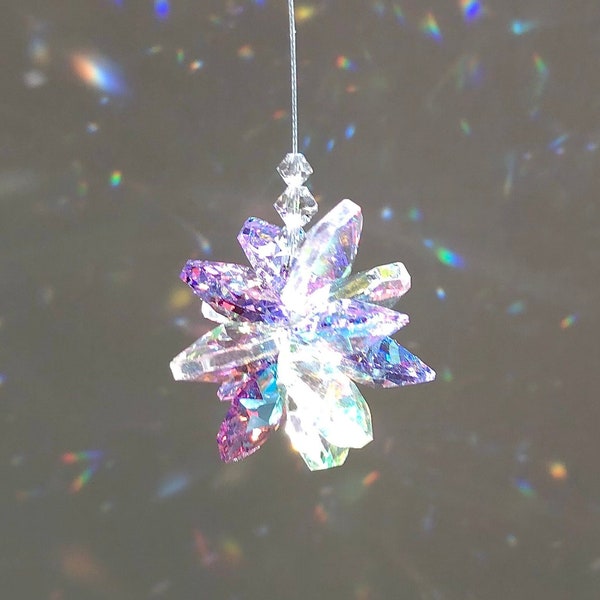 Starburst Cluster Sun Catcher, Violet and Clear Crystal, Austrian Crystal Prism, Crystal Rainbow Maker, Austrian Crystal Cluster Sun Catcher