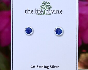 Sterling Silver Lapis Earrings, Genuine Lapis Lazuli Stud Earrings, 6mm Posts, Gemstone Earrings, 925 Sterling Silver Post Earrings