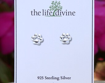 Sterling Silver Paw Print Earrings, Dog Paw Studs, Cat Paw Studs, Kitty Paw Studs, Animal Lover Jewelry, 925 Sterling Silver, Paw Earrings