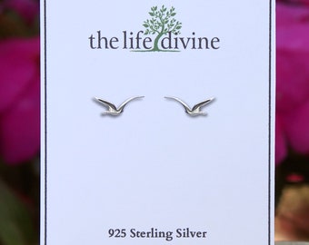 Sterling Silver Seagull Stud Earrings, Seabird Earrings, Seagull in Flight Earrings, Bird Earrings, Gull,  Beach Jewelry, Dainty Earrings