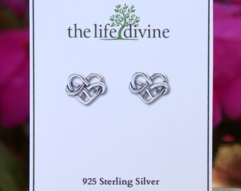 Sterling Silver Celtic Heart Earrings, Endless Knot Heart Studs, Infinity Knot Heart Earrings, Celtic Knot Earrings, Heart Knot Jewelry