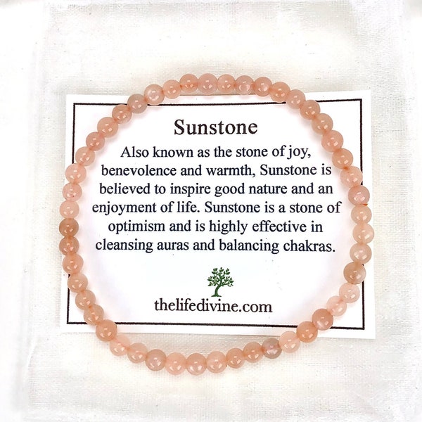 Sunstone Grade A+ Childs 4mm Beaded Gemstone Bracelet - Children's Jewelry - Beaded Bracelets - Yoga - Childs Bracelet-Crystal Bracelets