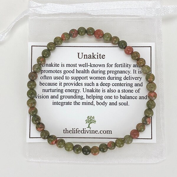 Children's Unakite 4mm Beaded Gemstone Bracelet -Kid's Healing Energy Crystal Jewelry-Fertility, Grounding and Healing Genuine Stone-Unakite