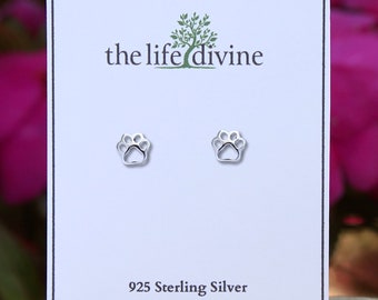 Sterling Silver Paw Print Earrings, Dog Paw Studs, Cat Paw Studs, Kitty Paw Studs, Animal Lover Jewelry, 925 Sterling Silver, Paw Earrings