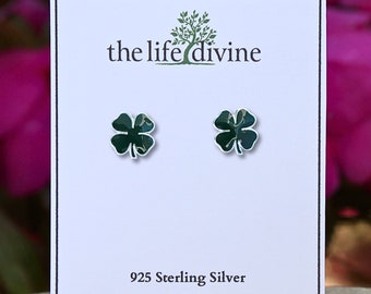 Sterling Silver Four Leaf Clover Earrings, Green Shamrock Studs, Lucky Shamrock Earrings, St. Patricks Day Earrings