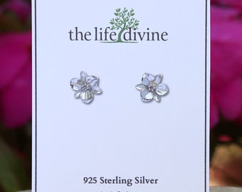 Sterling Silver Flower Earrings, Silver Flower Studs, Floral Stud Earrings, Dainty Earrings, Flower Jewelry, Plumeria Earrings