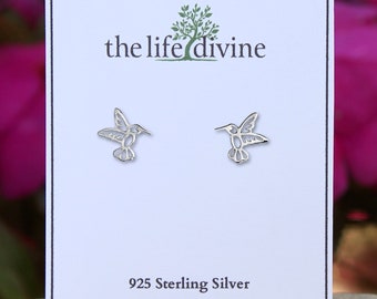 Tiny Sterling Silver Hummingbird Earrings, Bird Lover Jewelry, Hummingbird studs, 925 Sterling Silver Post Earrings, Hummingbird Jewelry