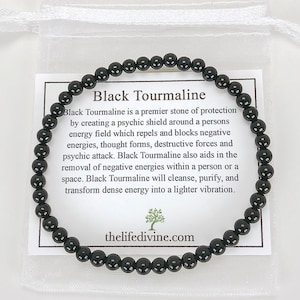 Children's Black Tourmaline 4mm Beaded Gemstone Bracelet - Kid's Healing Energy Crystal Jewelry - Protection Stone - Small 6 Inch Bracelet