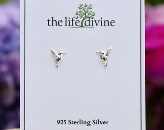 Tiny Sterling Silver Hummingbird Earrings, Hummingbird Studs, 925 Sterling Silver Post Earrings, Hummingbird Jewelry