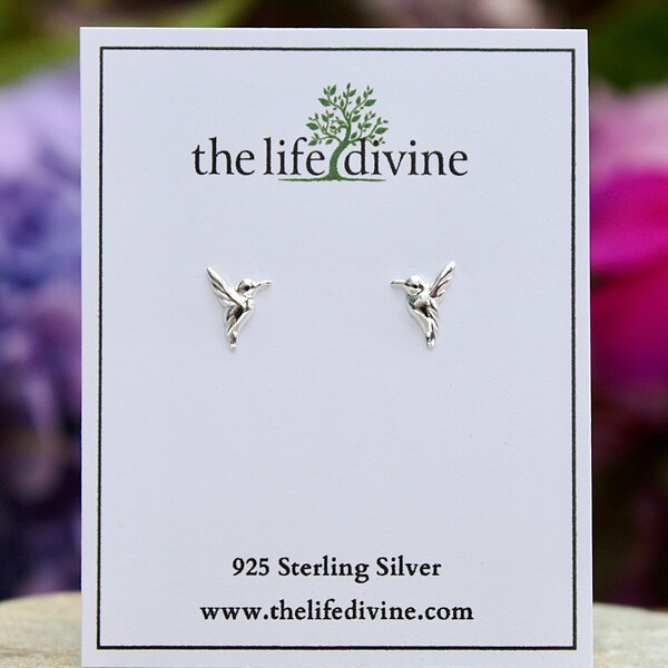 Tiny Sterling Silver Hummingbird Earrings, Hummingbird Studs, 925 Sterling Silver Post Earrings, Hummingbird Jewelry