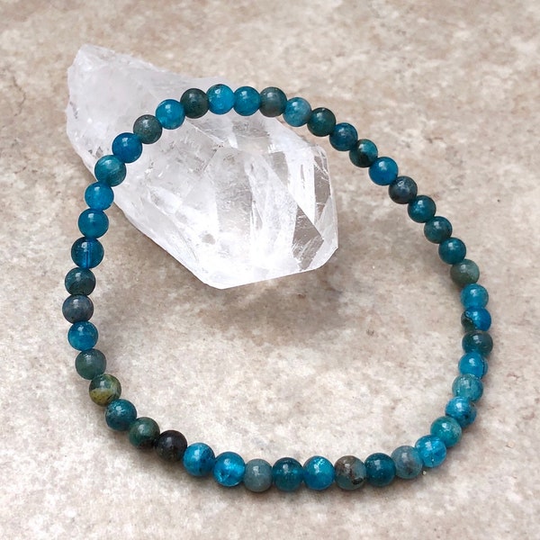 Apatite Grade A+ 4mm Beaded Gemstone Bracelet - 6, 7, 8 inch Bracelet - Healing Energy Crystal Jewelry - Energy Bracelet -Grade A+ Stone