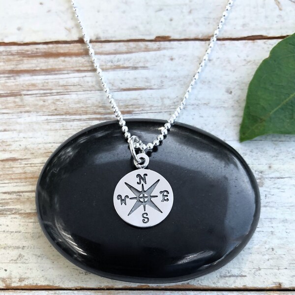 Compass Necklace- Compass Charm-Sterling Silver Compass Necklace - 925 Silver Compass Rose Charm-Compass Pendant-Nautical Jewelry-Graduation