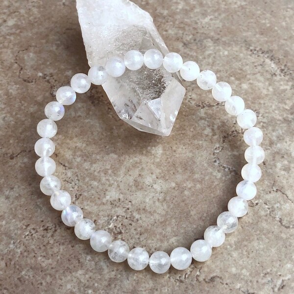 Moonstone Power 6mm Beaded Gemstone Bracelet - Grade A+ Stones - Healing Energy Crystal Jewelry - Intuitive Power - Yoga - Meditation