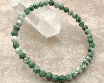 Natural Green Jade Gemstone Bead Bracelet Buddha Unisex Gift 14K Yellow Gold J36
