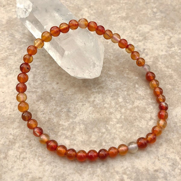 Carnelian Power Grade A+ Mini 4mm Beaded Gemstone Bracelet - 6, 7, 8 Inch Bracelet - Energy Crystal Jewelry -Carnelian Jewelry-Yoga Jewelry