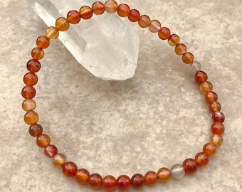 Carnelian Power Grade A+ Mini 4mm Beaded Gemstone Bracelet - 6, 7, 8 Inch Bracelet - Energy Crystal Jewelry -Carnelian Jewelry-Yoga Jewelry