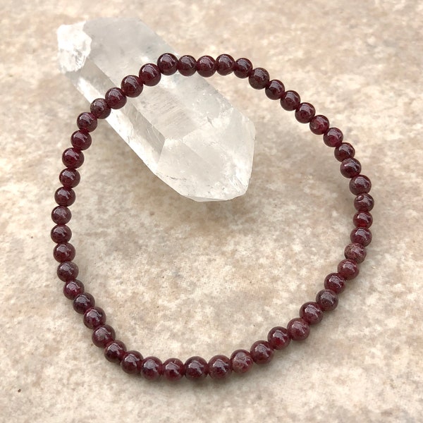 Garnet Power Grade A+ Mini 4mm Beaded Gemstone Bracelet - 6, 7, 8 Inch Bracelet - Energy Crystal Jewelry - Purification - Yoga - Meditation