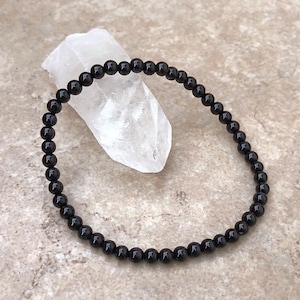 Black Agate Grade A+ Power Mini 4mm Beaded Gemstone Bracelet - 6, 7, 8 Inch Bracelet - Energy Crystal Jewelry - Courage - Energy Bracelet