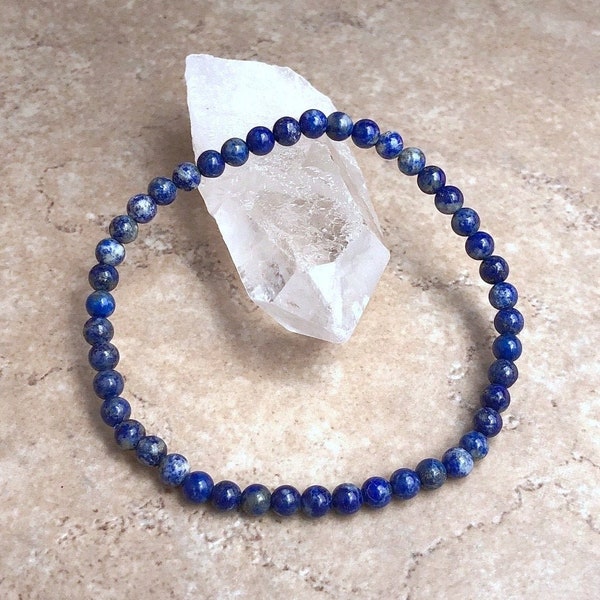 Lapis Lazuli Grade A+ Power Mini 4mm Beaded Gemstone Bracelet - 6, 7, 8 Inch Bracelet - Healing Crystal Jewelry - Yoga - Meditation
