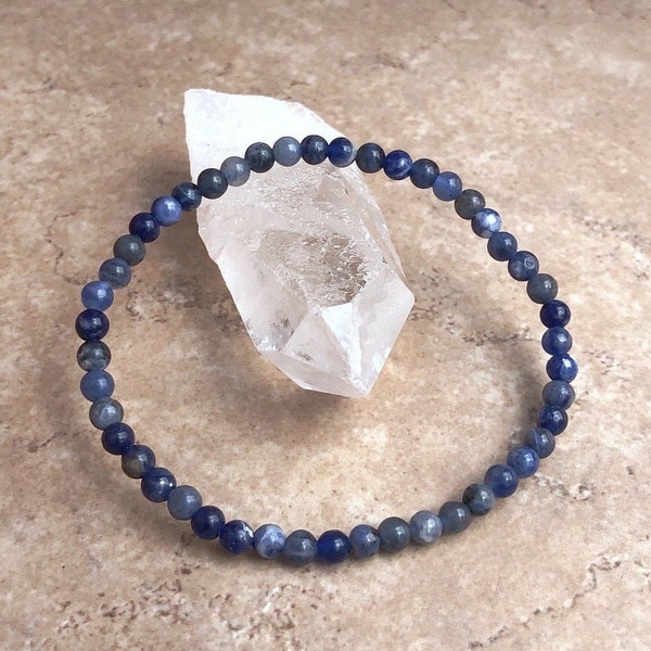 Sodalite Grade A+ Power Mini 4mm Beaded Gemstone Bracelet - 7 Inch Bracelet - Energy Crystal Jewelry - Calming Stone - Yoga - Meditation