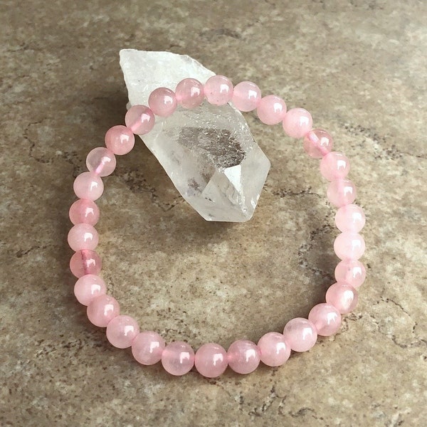 Rose Quartz Power 6mm Beaded Gemstone Bracelet - Grade A+ Stones - Energy Crystal Jewelry - Love Stone- Yoga - Meditation - Crystal Bracelet