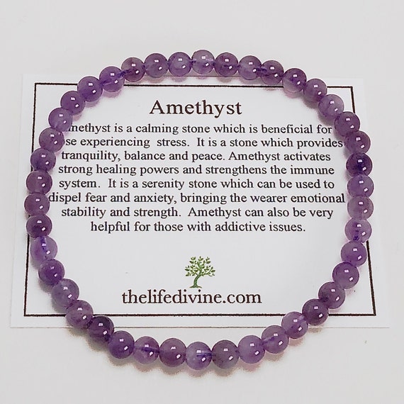 Children s Amethyst 4mm Beaded Gemstone Bracelet Kid s Healing