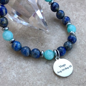 Virgo Bracelet-Virgo Astrological Bracelet Lapis & Amazonite 8mm beaded Gemstone Bracelet-Zodiac Bracelet Birthday Jewelry Virgo Jewelry image 2