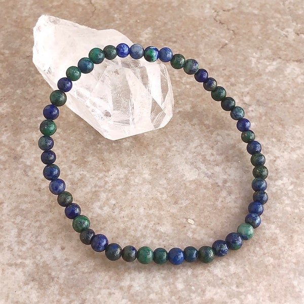 Azurite Grade A+ Power Mini 4mm Beaded Gemstone Bracelet - 6, 7, 8 Inch Bracelet - Energy Crystal Jewelry - Focus - Third Eye Chakra - Yoga