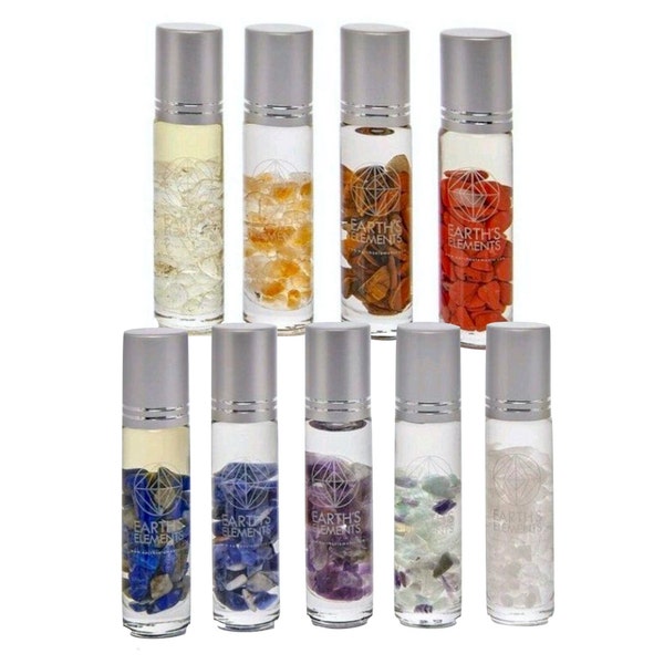 Essential Oil Gemstone Roll Ons - Earth Elements - Therapeutic Organic Essential Oil - Charged Gemstone Crystals