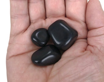 Black Tourmaline Small Tumbled Pocket Stones-Set of 3 Polished Palm Stones-Black Tourmaline Protection and Healing Gemstones-Tourmaline