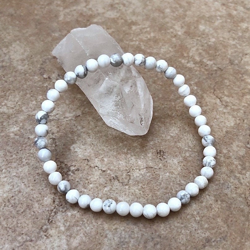 White Marble Howlite Stone Bead Bracelet with Bronze Spacers - 10mm