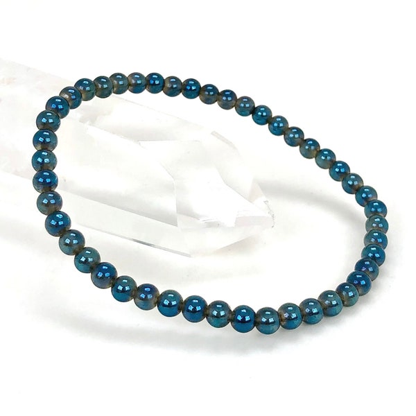Aqua Aura Grade A+ 4mm Beaded Gemstone Bracelet - Energy Crystal Jewelry - Blue Quartz Beach Bracelet - Stretch Bracelet - Yoga - Meditation