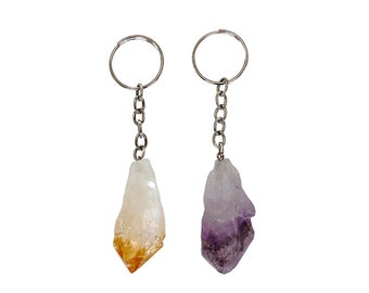 Amethyst and Citrine Keychains - Set of Two - Healing Energy Crystals - Calming and Healing Stones- Citrine Keychain- Amethyst Keychain