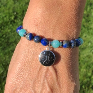 Virgo Bracelet-Virgo Astrological Bracelet Lapis & Amazonite 8mm beaded Gemstone Bracelet-Zodiac Bracelet Birthday Jewelry Virgo Jewelry image 3