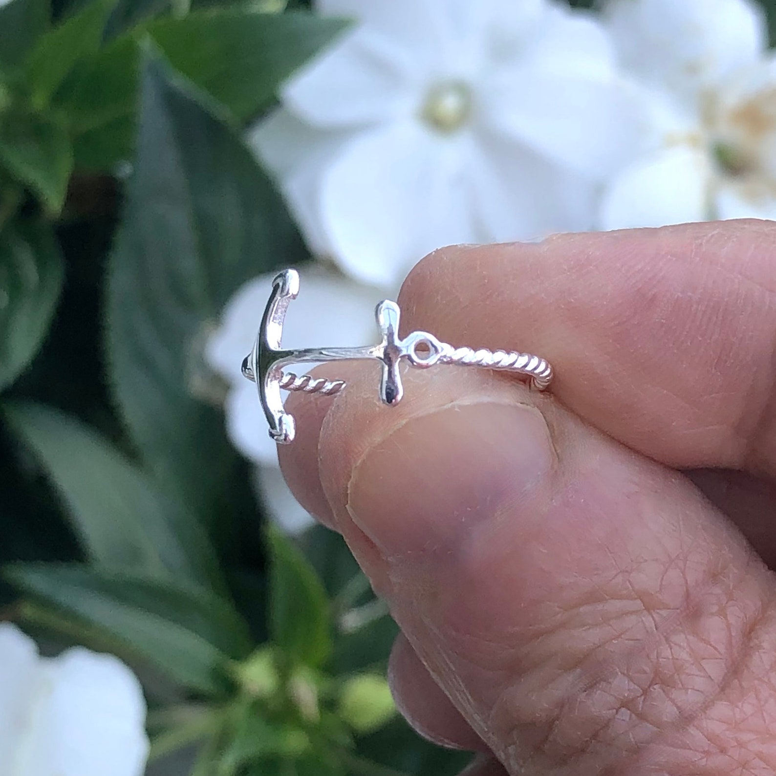 Anchor Ring Sideways Anchor Rope Ring 925 Sterling Silver | Etsy