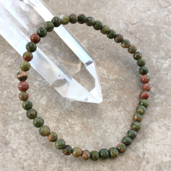 Unakite Grade A+ 4mm Mini Gemstone Bracelet - 6, 7, 8 Inch Bracelet - Healing Energy Crystal Jewelry -Fertility Stone -Yoga -Energy Bracelet