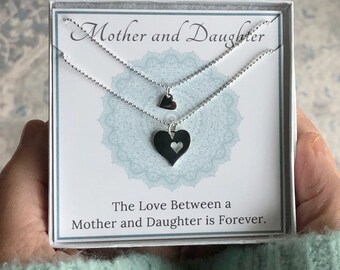 Mother Daughter Necklace, Mother Daughter Gift, Gift for Mom, Cutout Heart Necklace Set, 925 Silver,Mothers Day,Mother Necklace,Mom Necklace