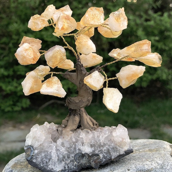 Citrine Crystal Tree with Amethyst Geode Stone Base Handmade | Etsy