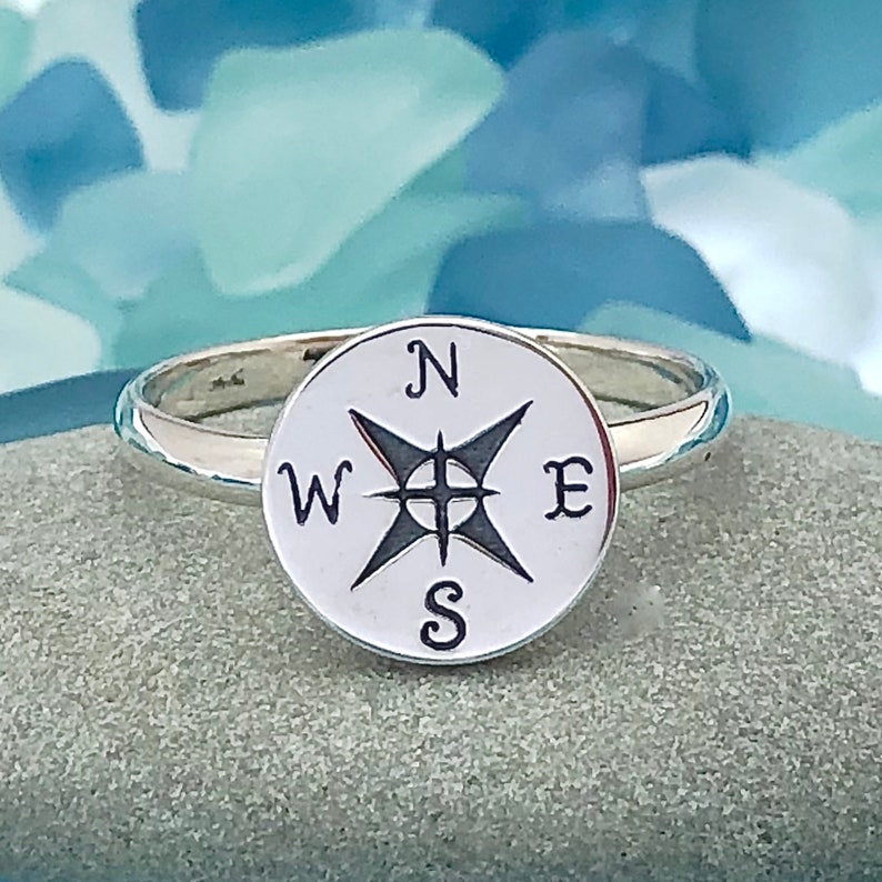 Sterling Silver Compass Ring Nautical Ring Women's Etsy
