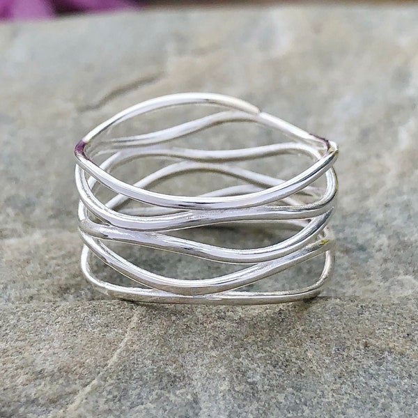 Sterling Silver Wide Layered Ring, Multi Layer Ring, Layered Strands Ring, Thumb Ring, Infinity Band, Minimalistic Ring, Statement Ring,