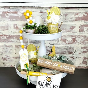 Lemon Jar Tiered Tray Decor mason jar/Summer decor/kitchen counter decor/fake fruit decor/Faux Desserts/mini decor/picnic/small home decor