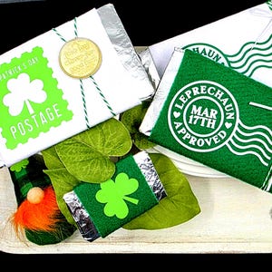 St. Patrick's Day Tray Decor, Candy Bars Fake, Leprechaun Table Display, Faux Dessert, Bowl Filler, Kitchen Counter arrangement, Irish decor