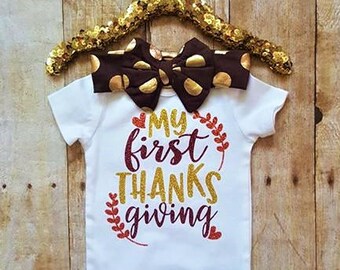 My first Thanksgiving outfit/turkey day shirt/Thanksgiving headband/first Thanksgiving Bodysuit/autumn shirt/pumpkin top/fall shirt/handmade