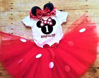 1st Birthday outfit/ Birthday/Mouse Ears/Cake Smash outfit/Little One Outfit/personalized/First Birthday/Pink birthday outfit/headband