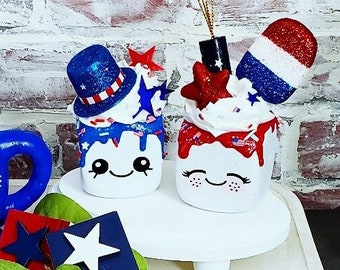 4th of July Tiered Tray Decor Bundle/Kitchen Decor/Outside party decor/Marshmallow Shelf Sitters/coffee tray/fake desserts/faux food/smores