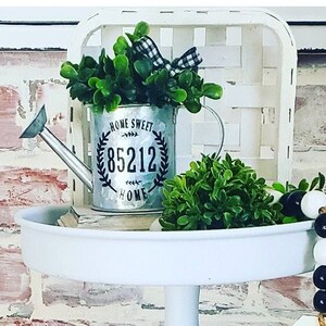 Mini Galvanized Watering Can with Greenery & Zip Code Home Decor