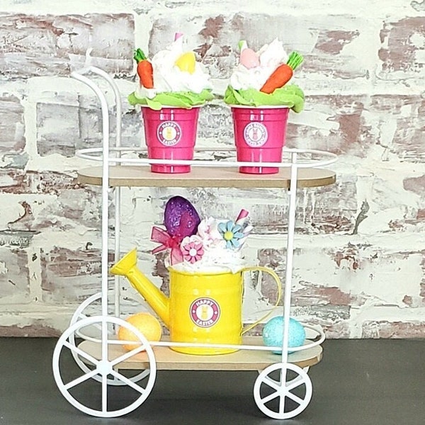 Easter Decor/Tiered Tray Decor/Spring decor/Fake Desserts/Faux drinks/Mini Starbucks/Handmade Decor/Watering Can/Easter basket/Fake Drink
