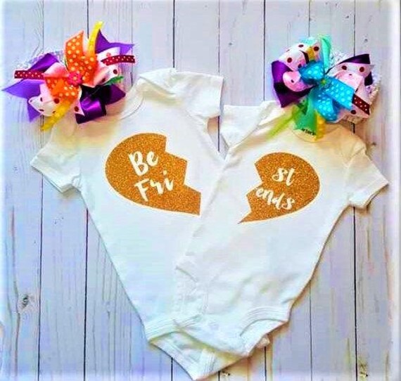 Bestfriends Baby Bodysuit and Handmade Headband Set for Twins